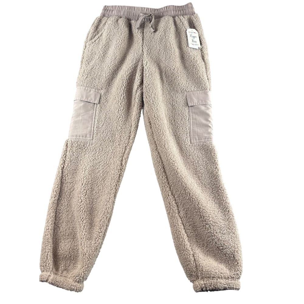 Hippie Rose Mocha Stone Cozy Sherpa Cargo Joggers Pants HF5K61098 Medium NWT